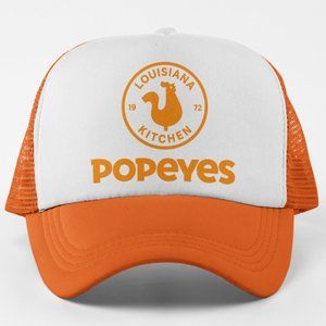 NEW Popeyes Louisiana Kitchen Foam Trucker Mesh Snapback Hat 2TONE: ORANGE WHITE